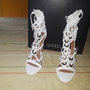 White lace up heels